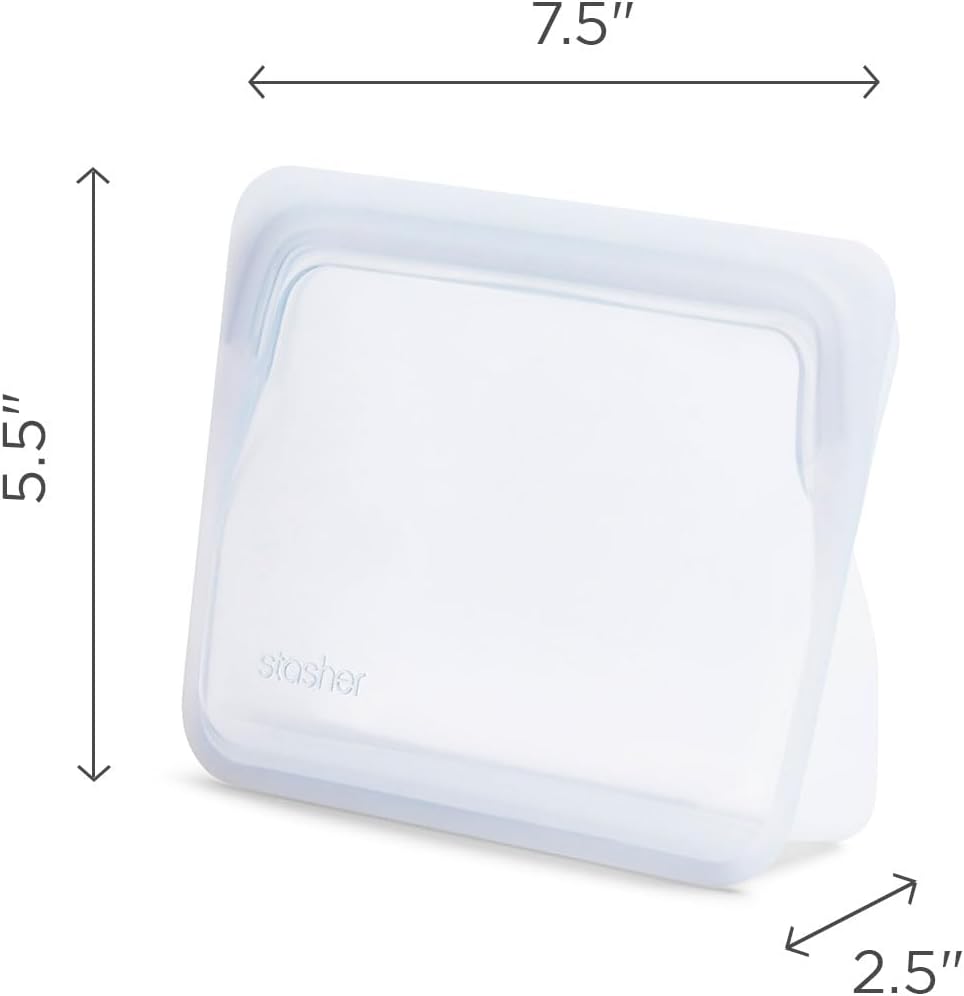 Stasher Premium Silicone Reusable Food Storage Stand-Up Mini Bag, Clear, Microwave, Sous Vide