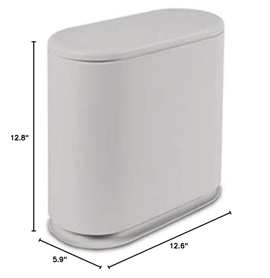 IEEK Slim Plastic Trash Can with Press Top Lid,2.4 Gallon/10 Liter Garbage Can Modern Waste Basket