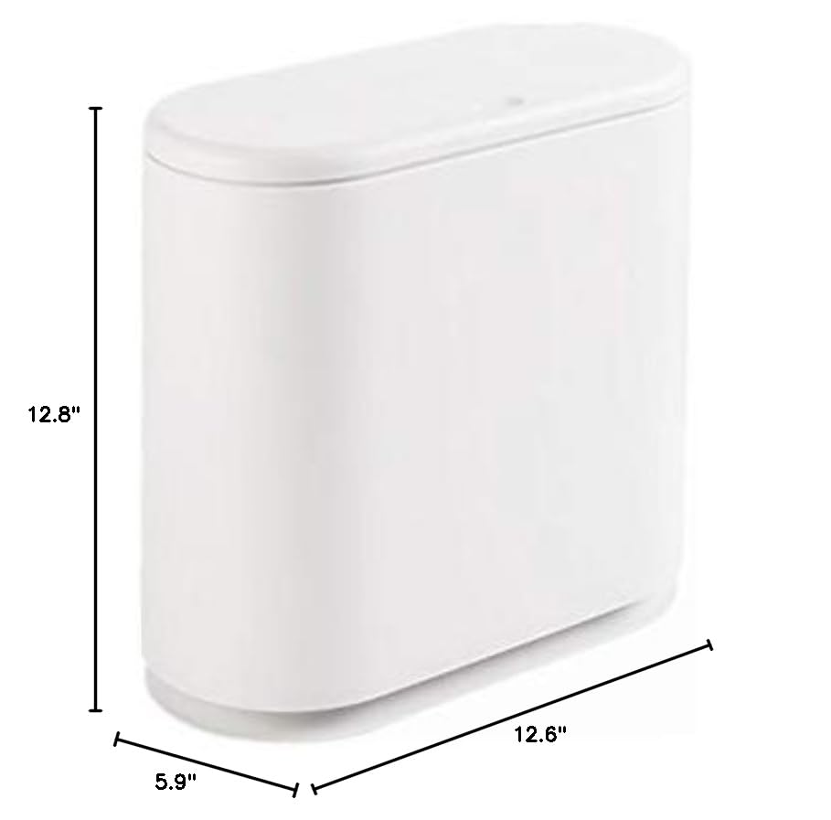 IEEK 12 Liter Rectangular Plastic Trash Can with Press Top Lid,White Modern Wastebasket Thin Trash