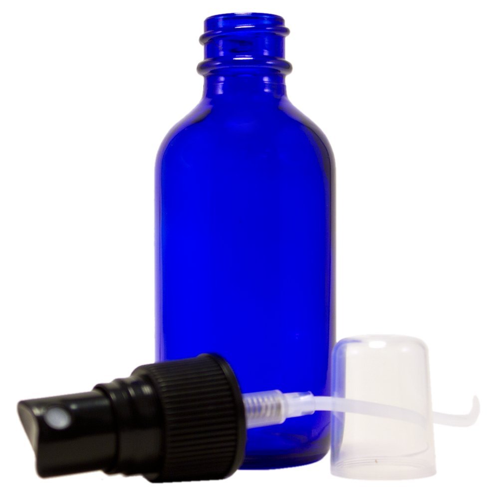 2 fl oz Cobalt Blue Glass Bottle with Black Spray Cap (12 Pack)