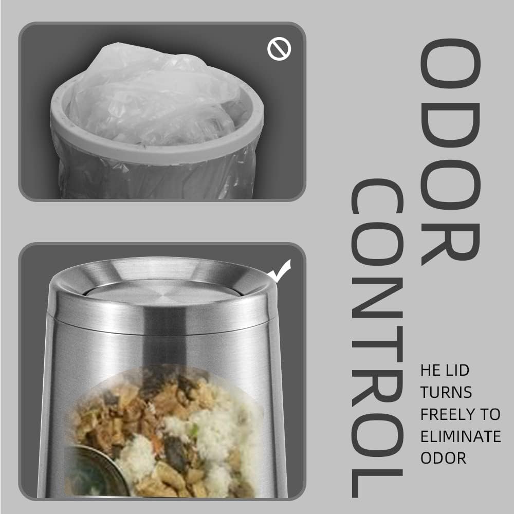 Household Swing Bathroom Trash Can,Brushed Stainless Steel,10 L/3 Gallen,Garbage Can with Flipping