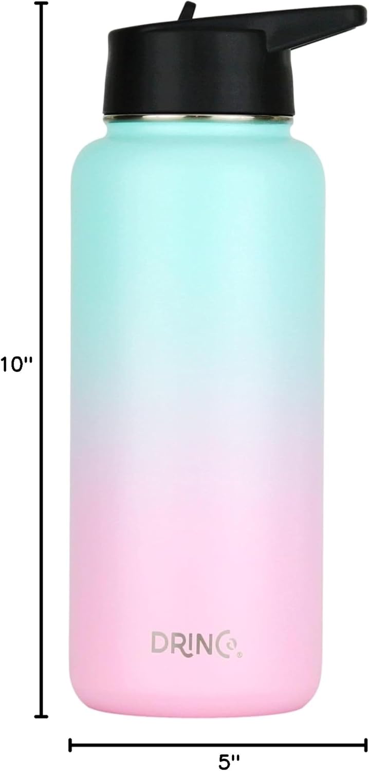 DRINCO Stainless Steel Water Bottle Spout Lid Vacuum Insulated Double Wall Water Bottle Wide Mouth