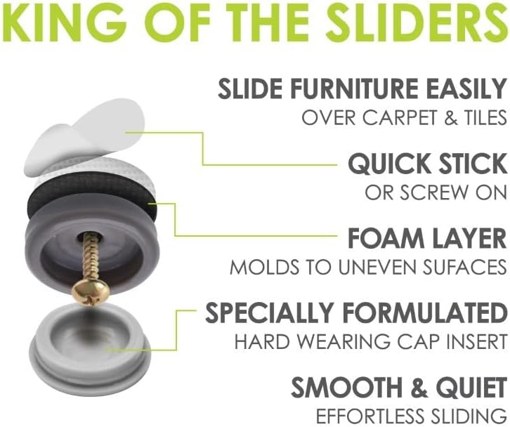 GorillaGlides CB193 3/4 Inch Chair Glides/Furniture Feet Floor Protectors (Set of 16 Sliders)
