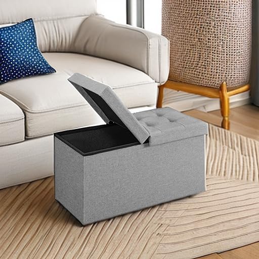 SONGMICS Mazie Collection - 30 Inches Storage Ottoman, Foldable Storage Bench with Flipping Lid
