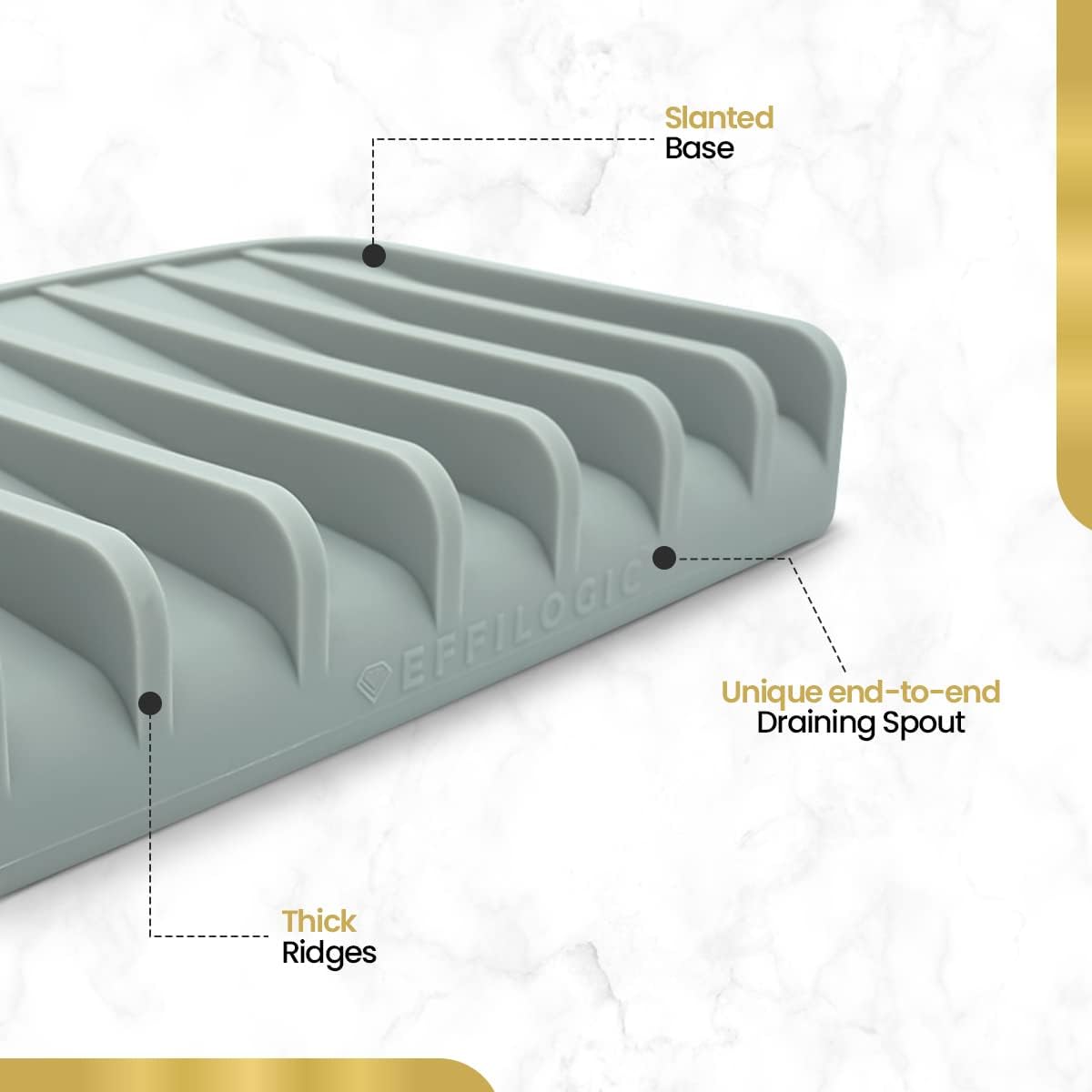 Effilogic Silicone Sponge Holder – Self-Draining Kitchen Sink Organizer, Quick Dry Mat and Counter