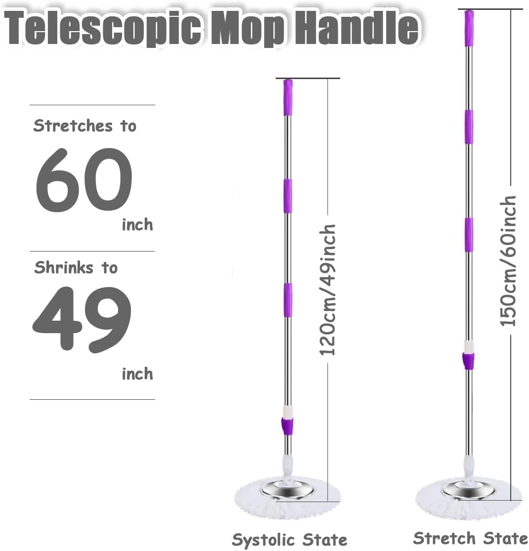 Extended Spin Mop Replacement Mop Handle, Upgraded 60-inch 360 Degrees Rotating Telescopic