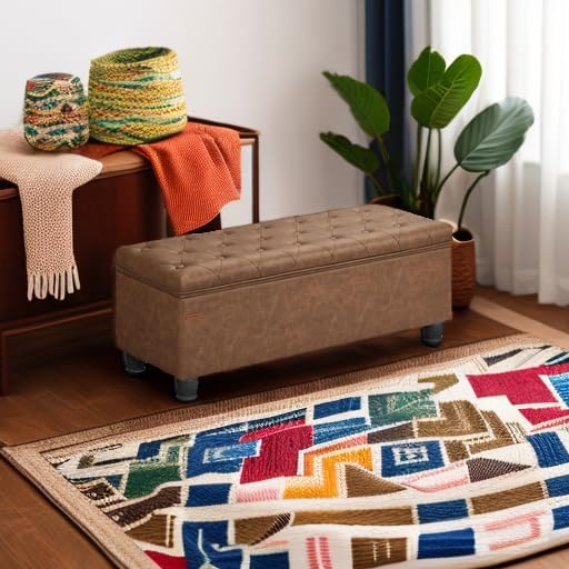 SONGMICS Storage Ottoman, Storage Bench, Tufted Entryway Bedroom Bench, 17.7 x 46.5 x 17.7 Inches