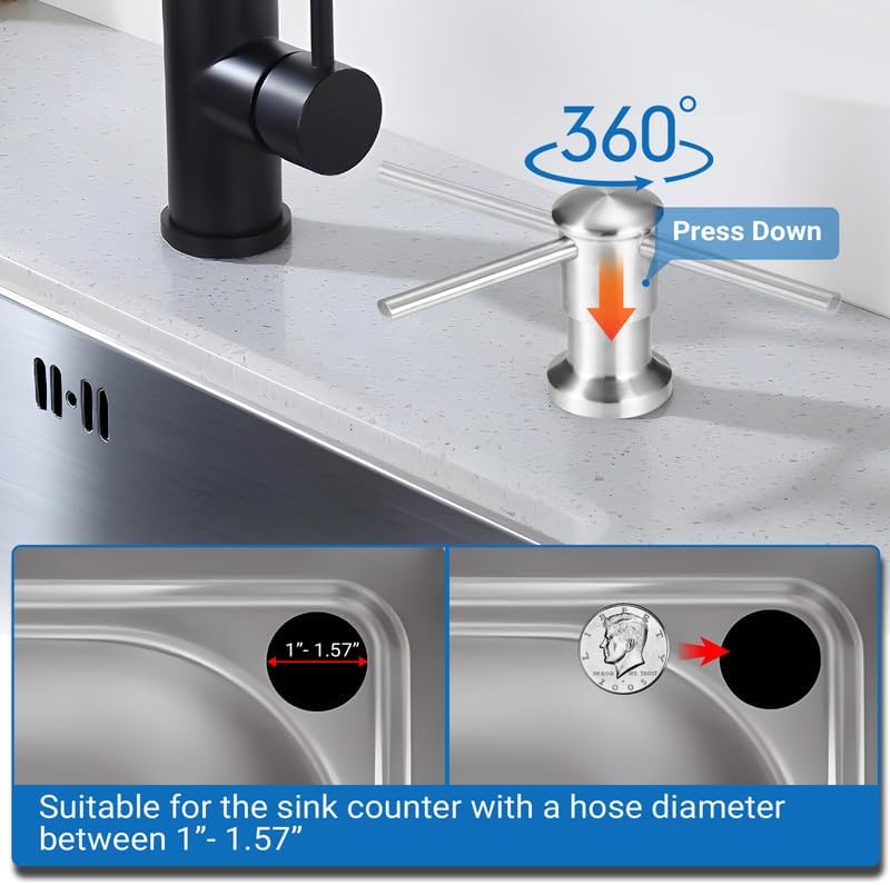 Yofidra Soap Dispenser for Kitchen Sink: Built in Sink Soap Dispenser Pump, Brushed Nickel