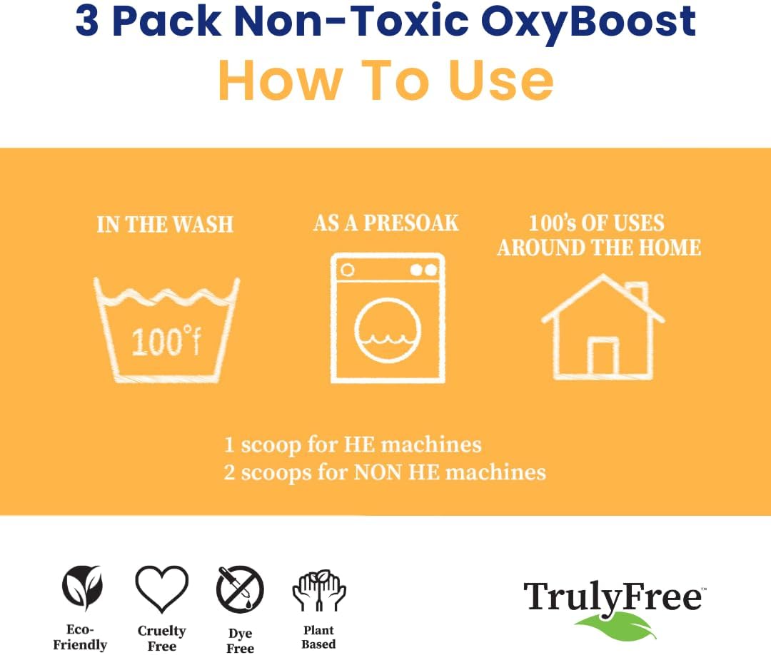Truly Free OxyBoost - Oxygen Whitener & Clothes Stain Remover Laundry Detergent Powder with Sodium