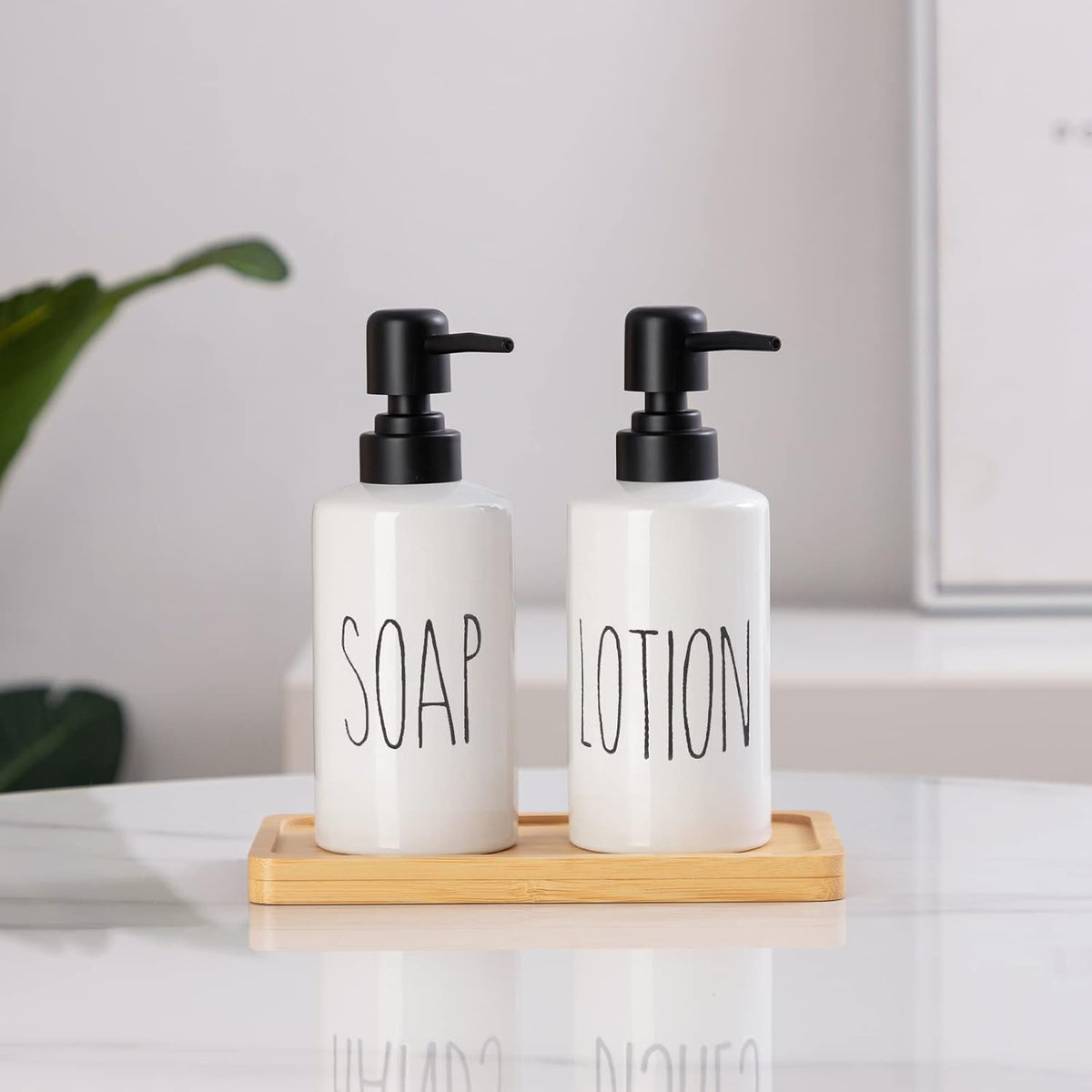 FE Soap Dispenser, 10oz Ceramic Liquid Soap Dispenser for Bathroom Countertop with Plastic