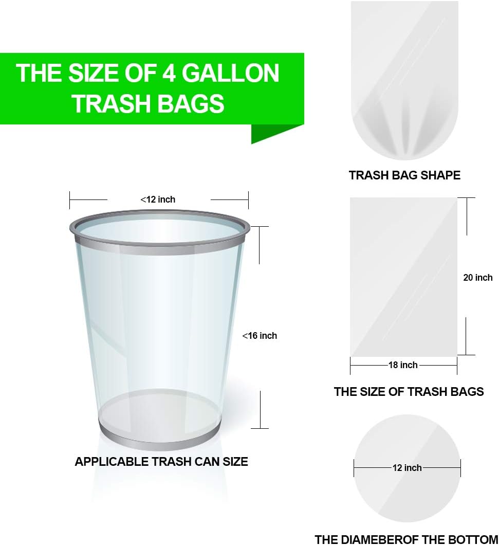 FORID Clear Small Trash Bags - 4 Gallon Garbage Bags Wastebasket Bin Liners 220 Count Plastic Trash