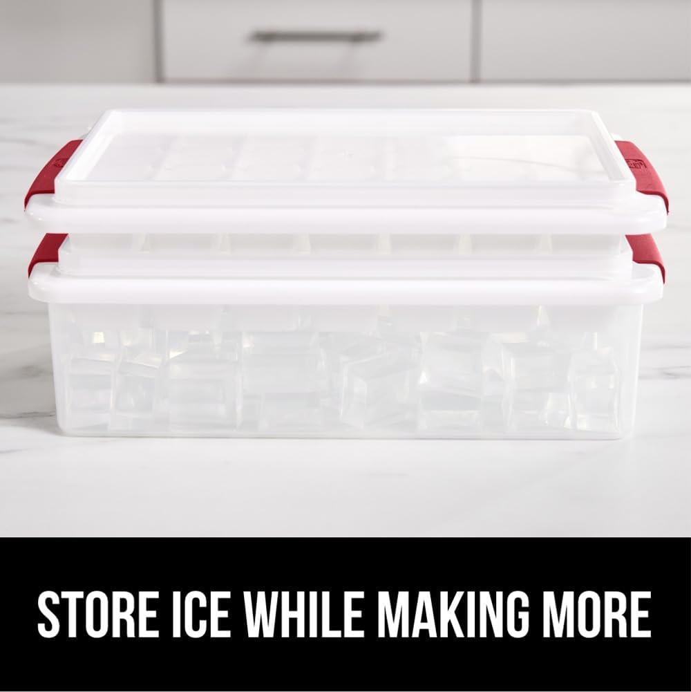 GORILLA GRIP Stackable Ice Cube Tray and Bucket Set for Freezer, Includes 2 Trays with Lid and