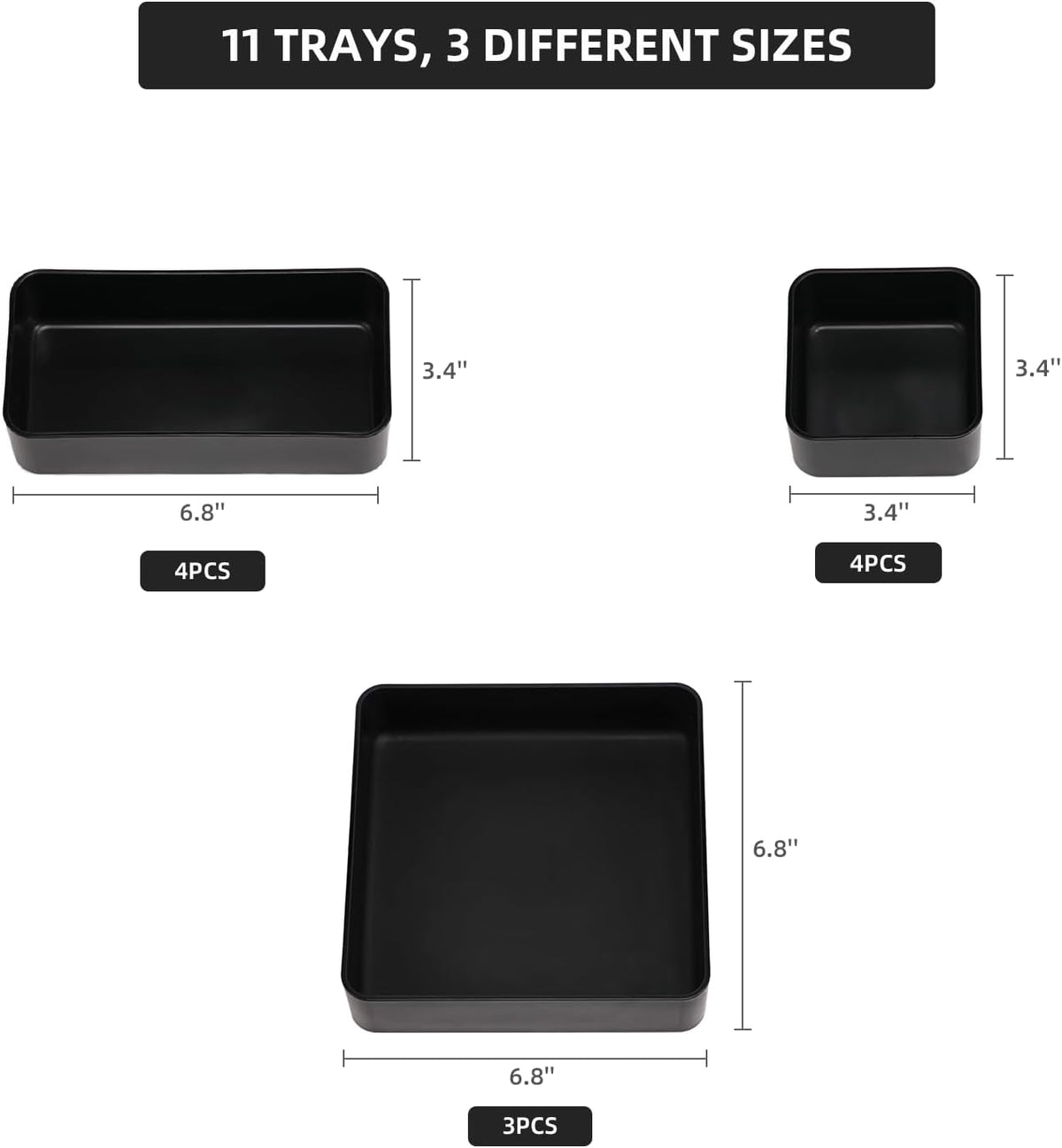 11-Piece Stackable Drawer Organizer Set, Multi-size Desk Drawer Organizer Trays Vanity Storage Bins