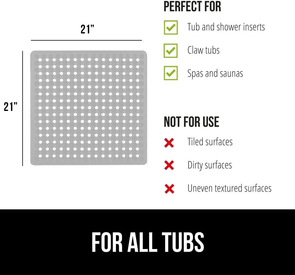 GORILLA GRIP Patented Square Shower Stall Mat, Small Bathtub Floor Mats for Stand Up Showers
