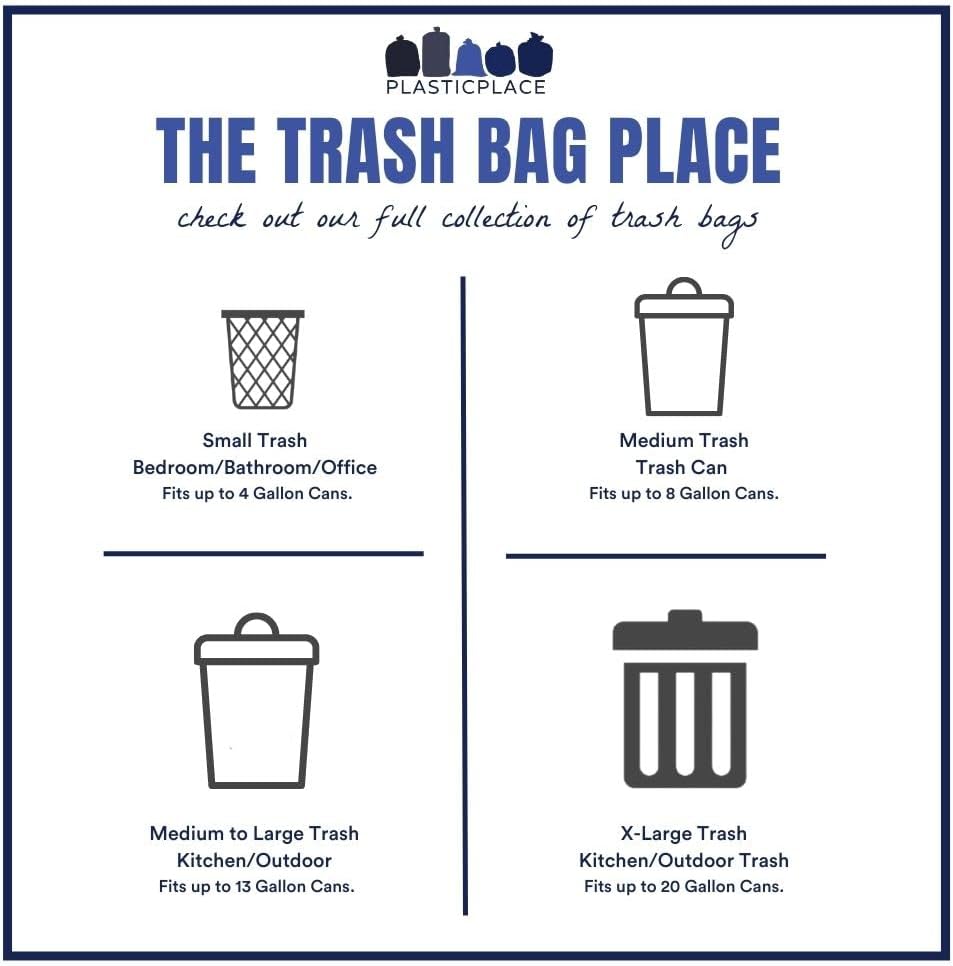Plasticplace 12-16 Gallon Trash Bags │ 8 Microns │ Black High Density Liners │ 24" x 33" (1000