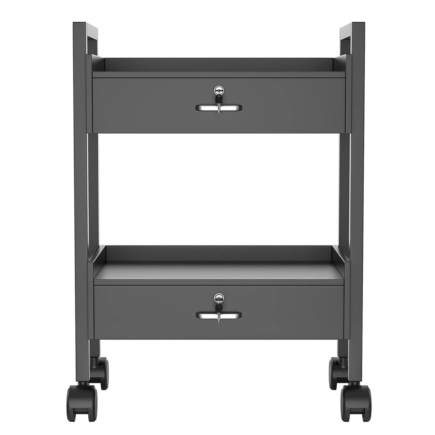 Paddie Salon Trolley Cart, Salon Tray Wooden Mobile Utility Cabinet with 2 Lockable Drawers