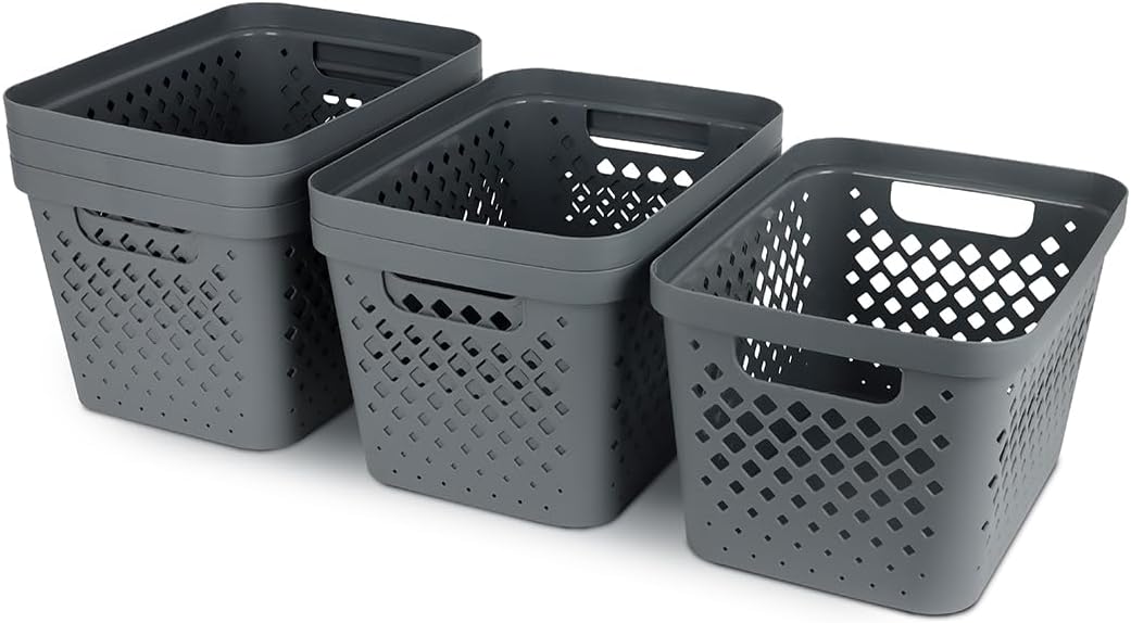 Glad Plastic Storage Basket Set, Value Pack of 6 | Open Storage Bins for Shelves, Bathroom, Pantry