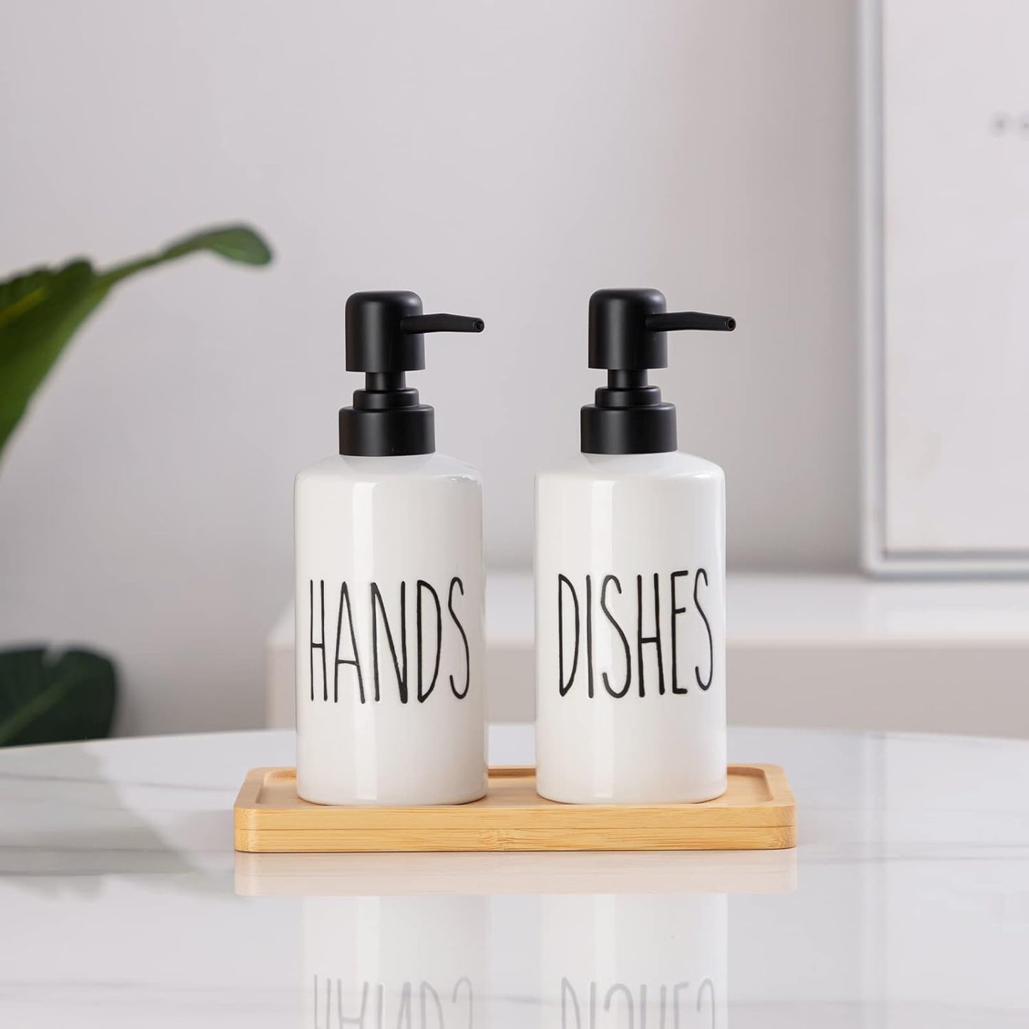FE Dish Soap Dispenser for Kitchen, 10oz Ceramic Soap Dispenserr for Bathroom with Plastic