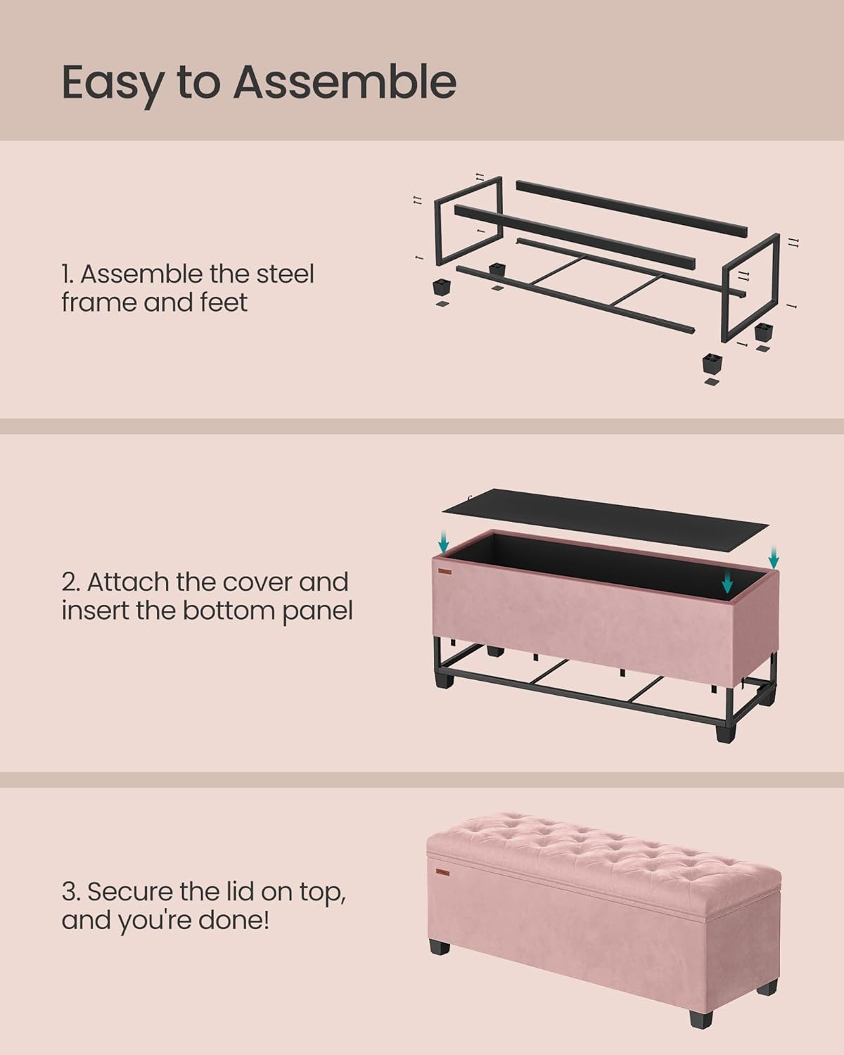 SONGMICS Velvet Storage Ottoman Bench, Foot Rest with Legs, 15.7 x 43 x 15.7 Inches, End of Bed