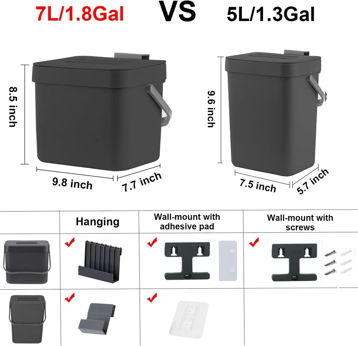 Kitchen Trash Can with Lid, LALASTAR Wall-Mounted Under Sink Small Garbage Can for Kitchen