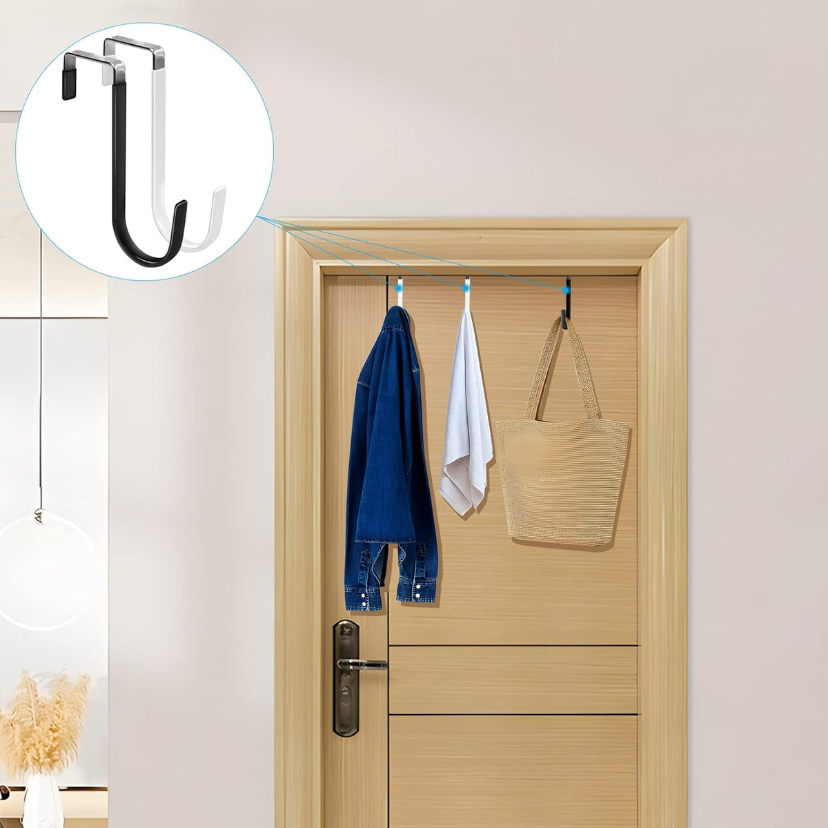 FYY 6PCS Over The Door Hooks, Door Hangers Hooks with Rubber Prevent Scratches Heavy Duty Organizer
