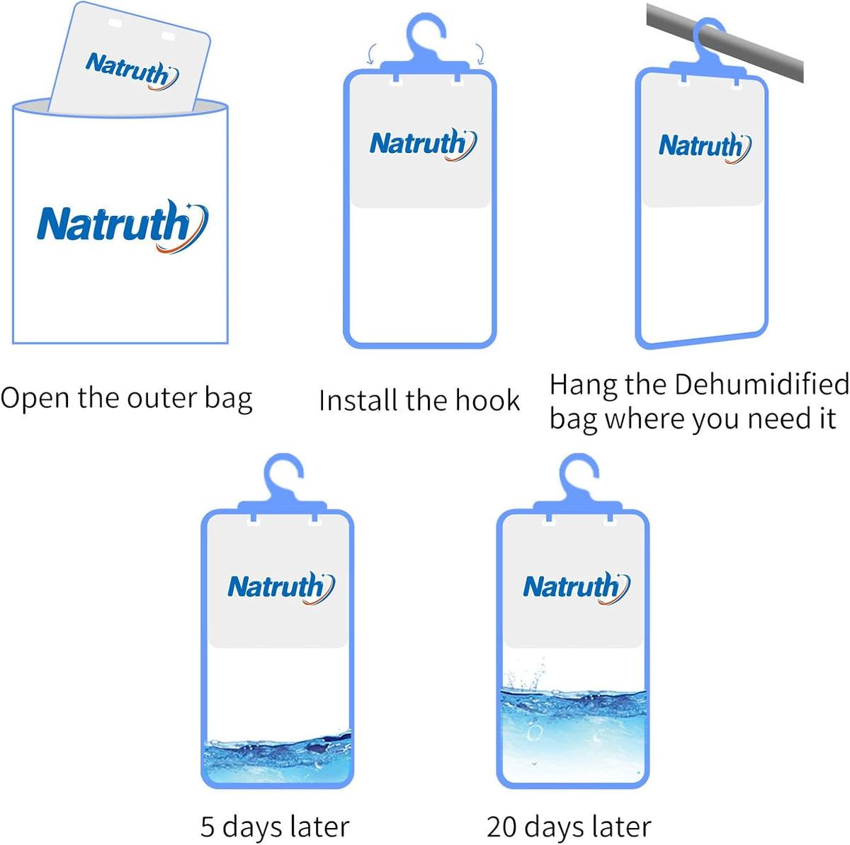 NATRUTH 12-PACK Moisture Absorber Bags With Fresh Linen,Desiccant Hanging Bag Use for Kitchen