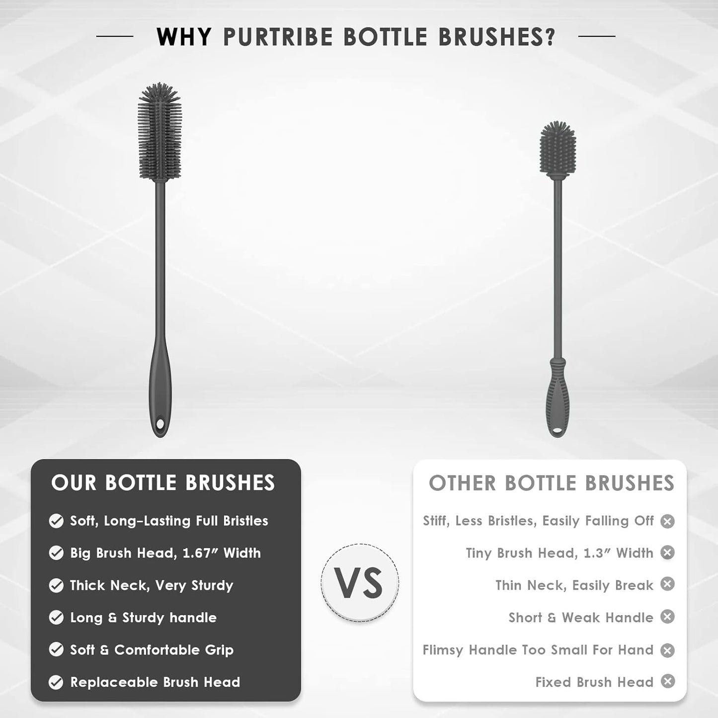 Silicone Bottle Brush, Water Bottle Cleaner Brush with Long Handle, Perfect for Cleaning Narrow