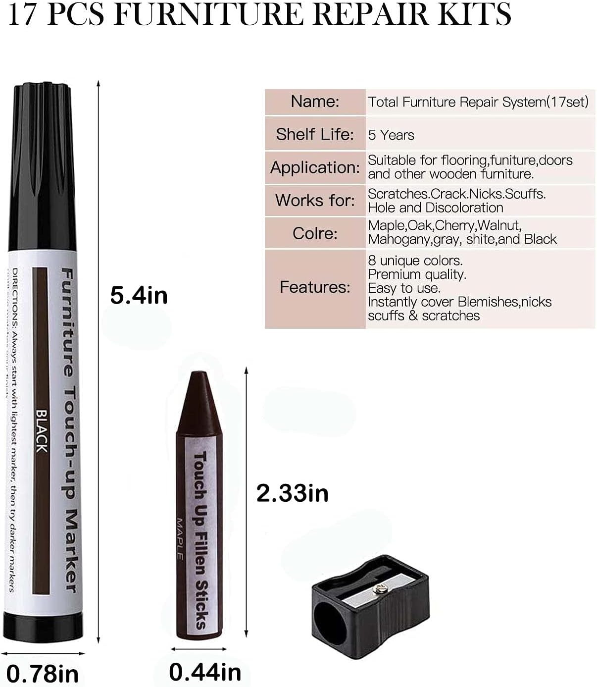 Furniture Markers Touch Up, Lifreer 21 Pcs Wood Filler Floor Scratch Repair Kits, Wood Markers and
