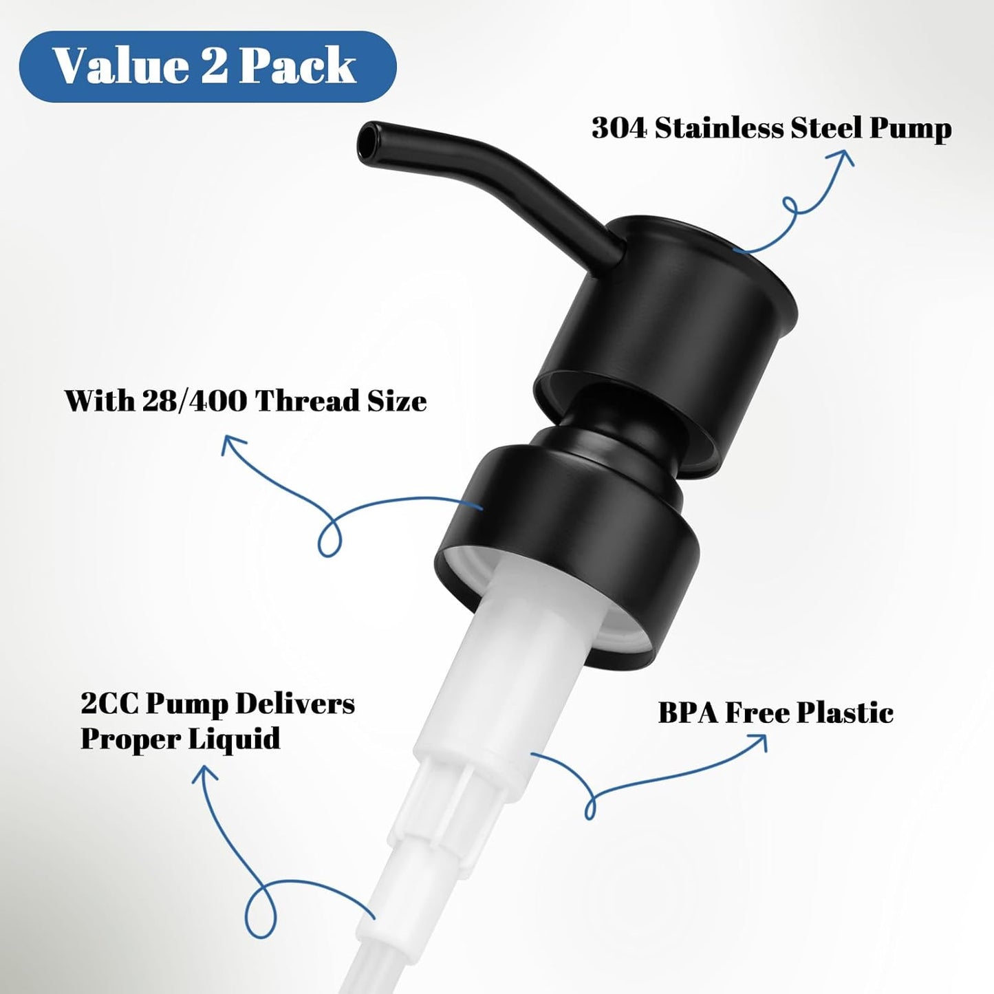 Soap Dispenser Pump Replacement 304 Stainless Steel for Regular Mouth Bottle for Standard 28/400