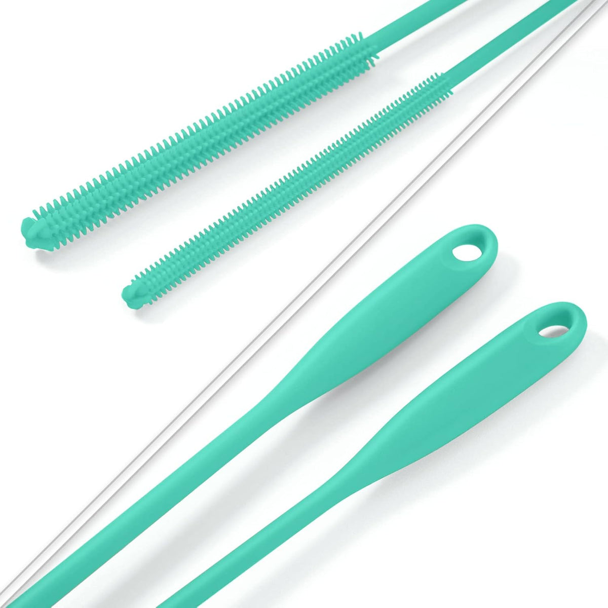Silicone Straw Brush 4 Pack - (2 Small, 2 Wide) - 10 Inches Reusable Straw Cleaner, Pipe Cleaners