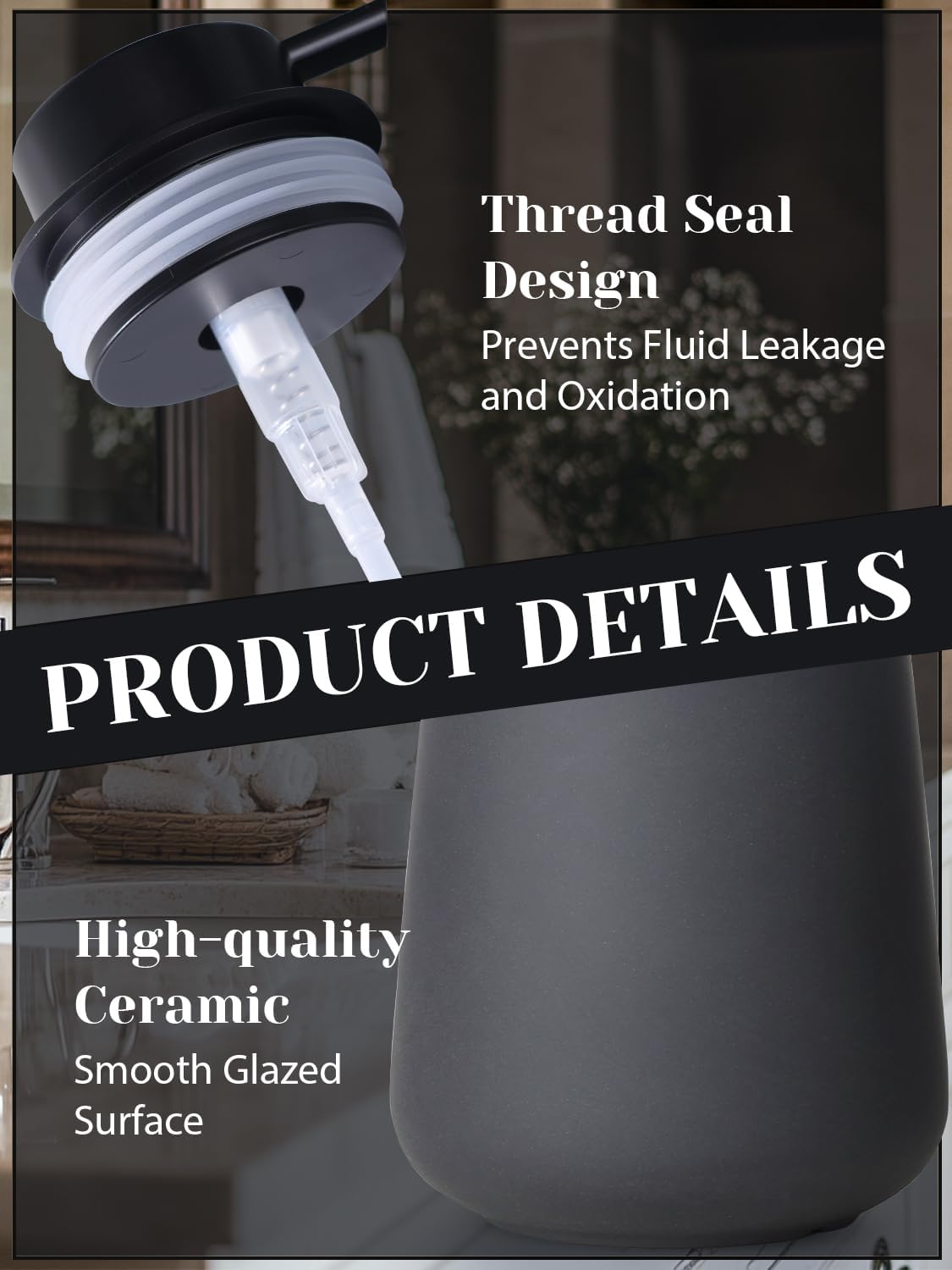 INGOFIN Ceramic Lotion Dispenser - 12oz Refillable Hand Soap Dispenser Bathroom, Modern Liquid Soap