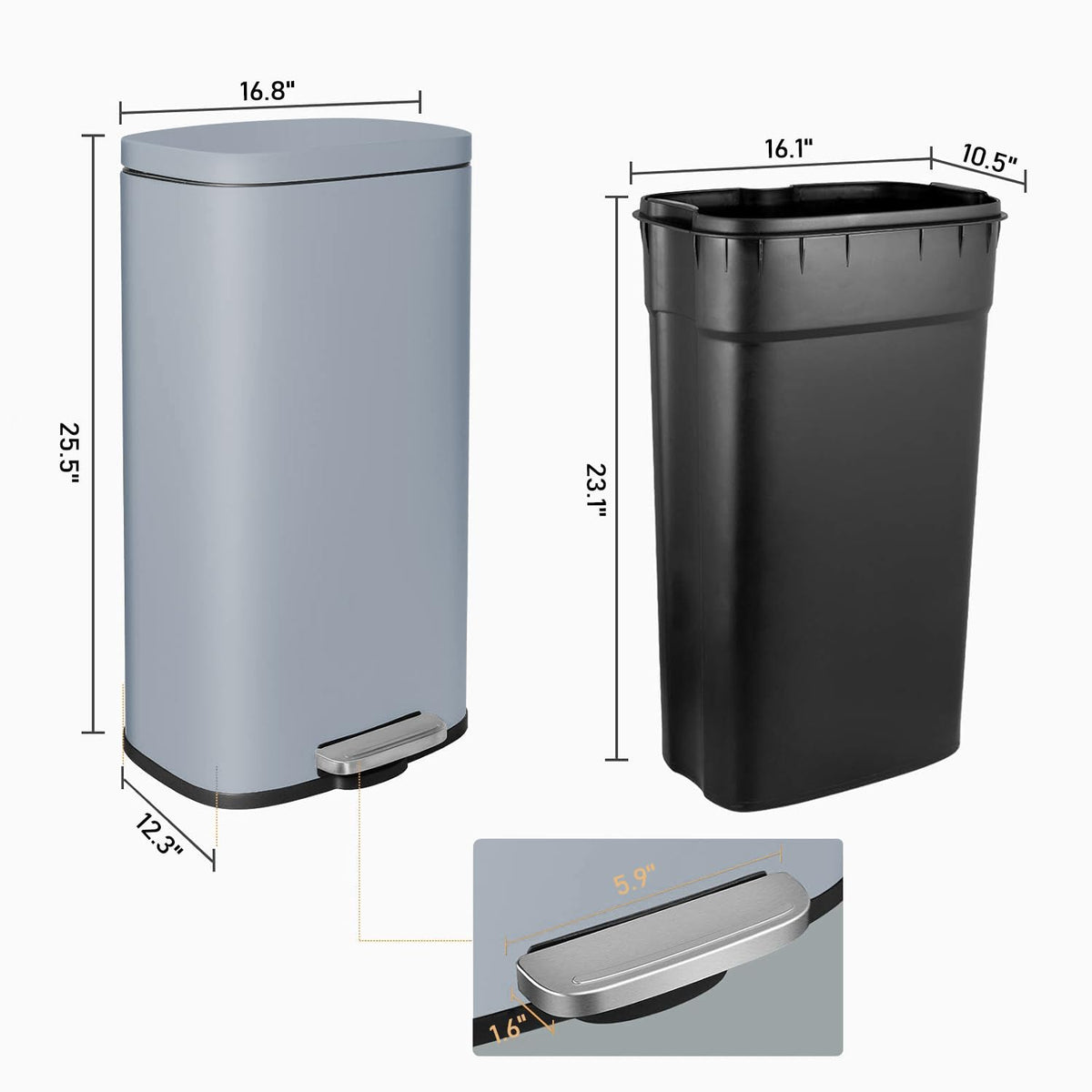 AthLike Trash Can, Stainless Steel Kitchen Garbage Can, Step Waste Bin with Hinged Lid and