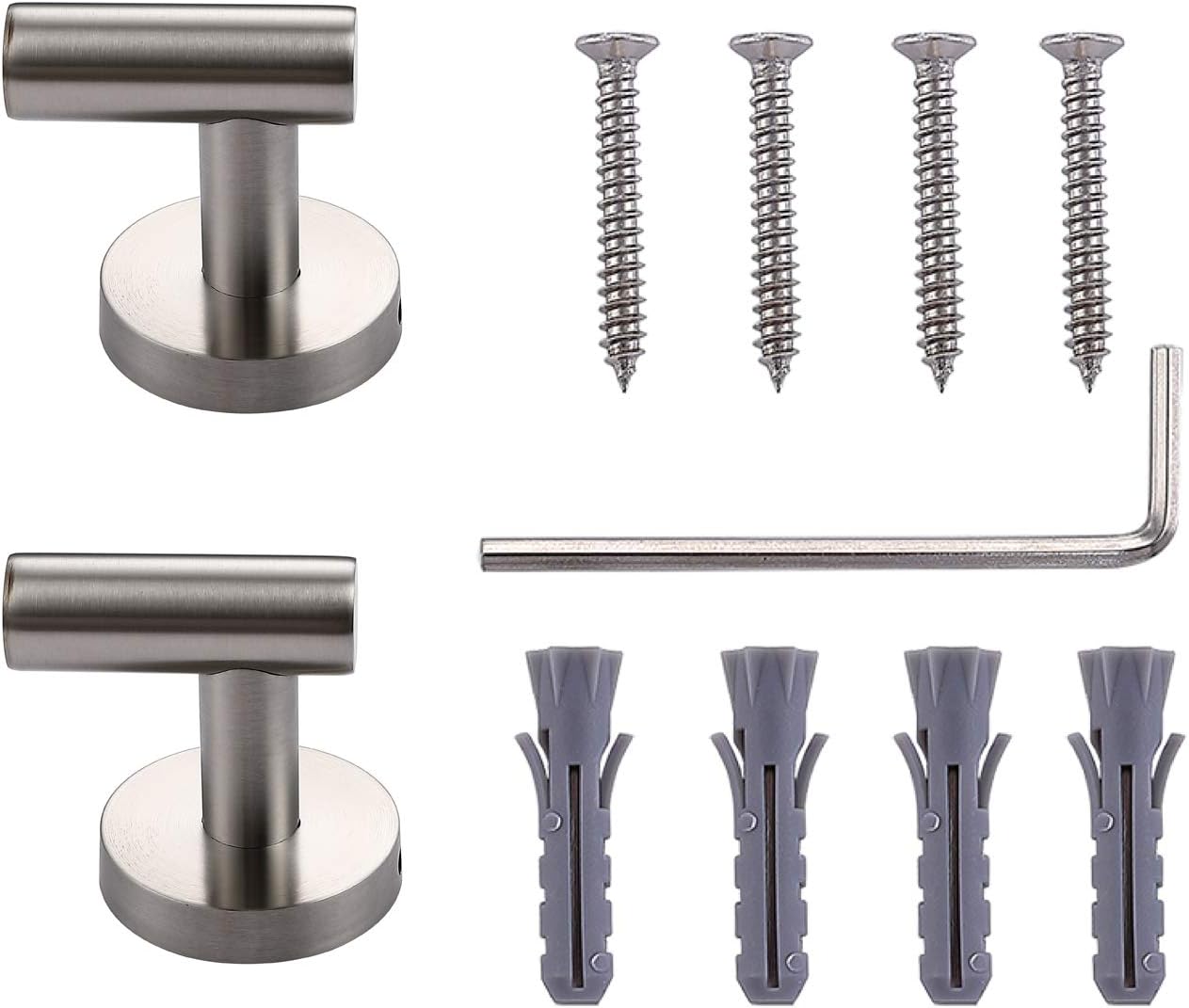 TASTOS Bathroom Towel Hooks Brushed Nickel, 2 Pack Stainless Steel Robe Coat and Clothes Hook