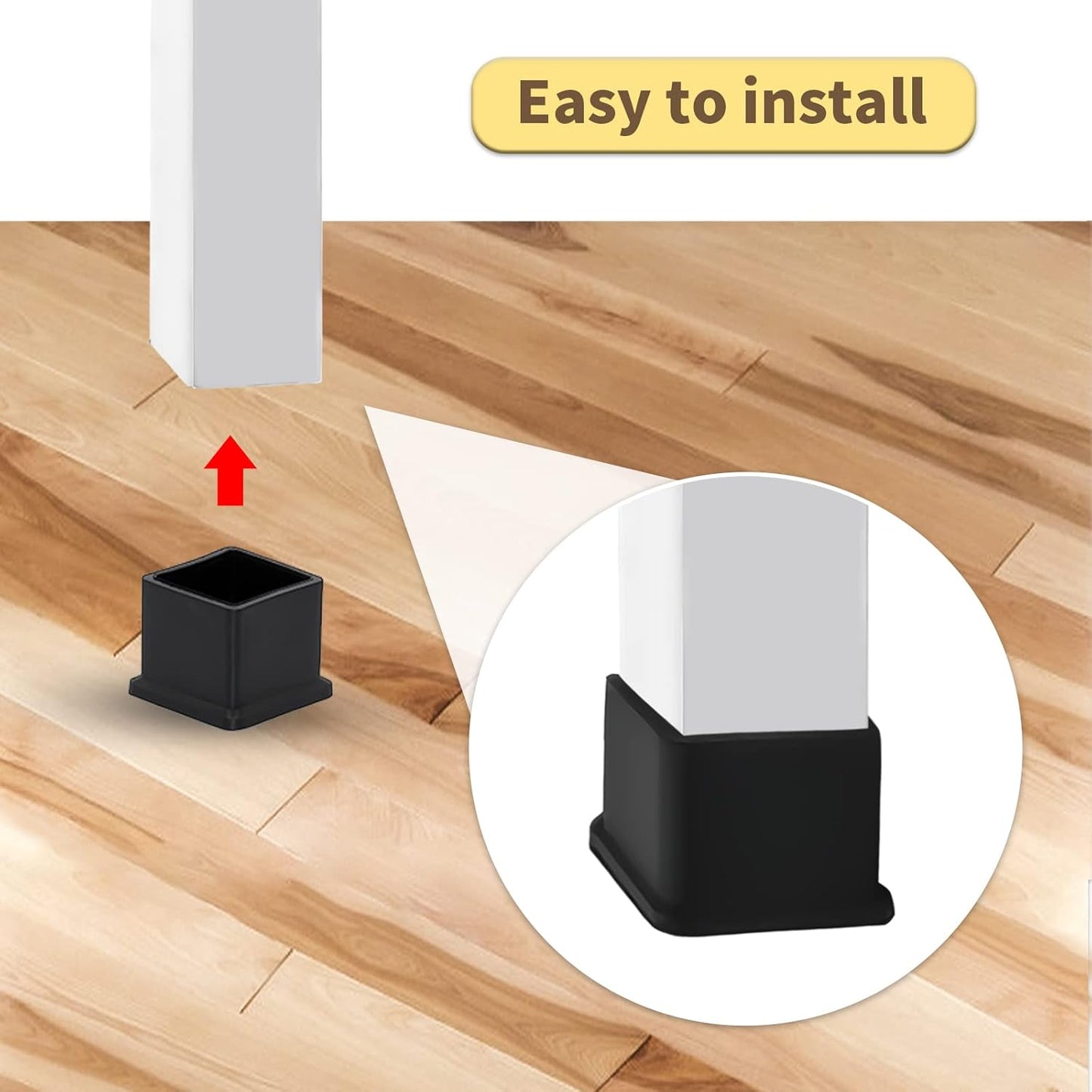 Flyshop 1-3/16" x 1-3/16", 30 mm x 30 mm Flexible PVC Chair Leg Caps Black Anti-Scratch Furniture