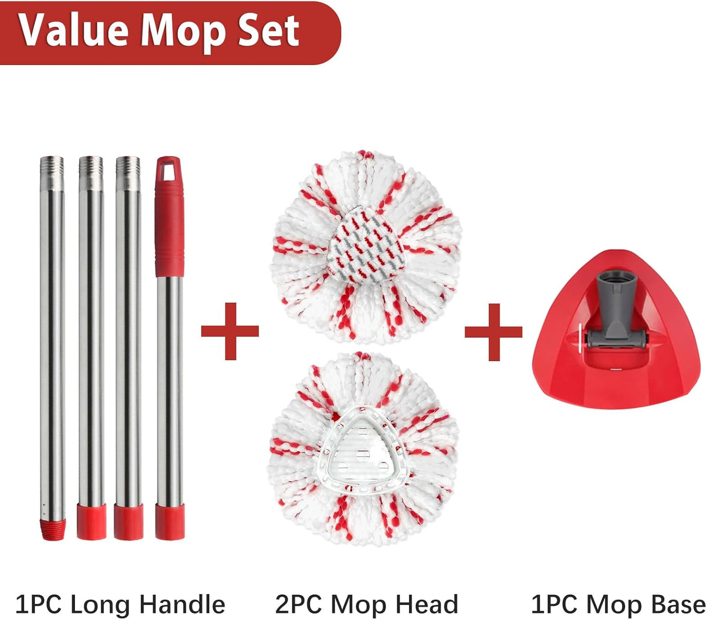 Spin Mop Replacement Head, Base, Handle Compatible with Ocedar Mop Set EasyWring 1-Tank Microfiber