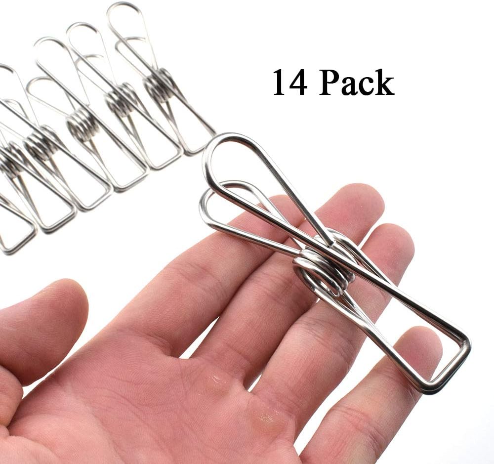 HAHIYO Clothespins Chip Clips All Metal Stainless Steel No Rust Stains Strong Grip in Heavy Wind