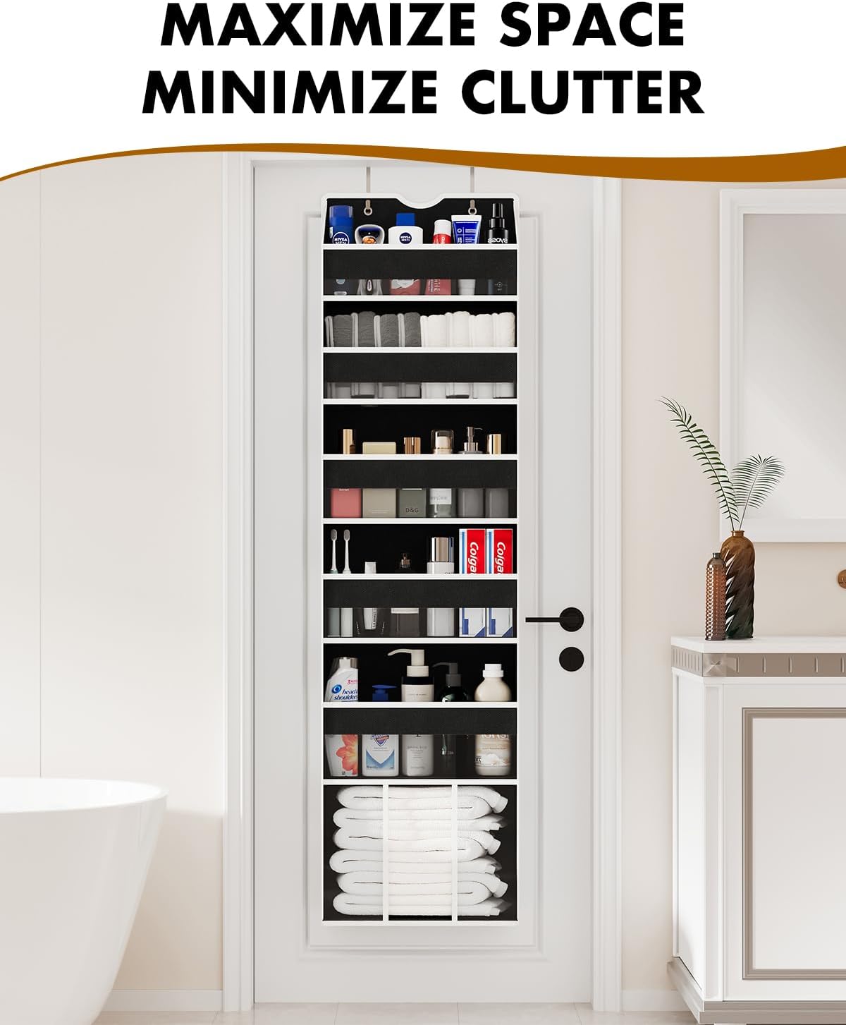 Over The Door Organizer Hanging - 6 Shelf Over Door Organizer with 6 Clear Front & 12 Side Pockets