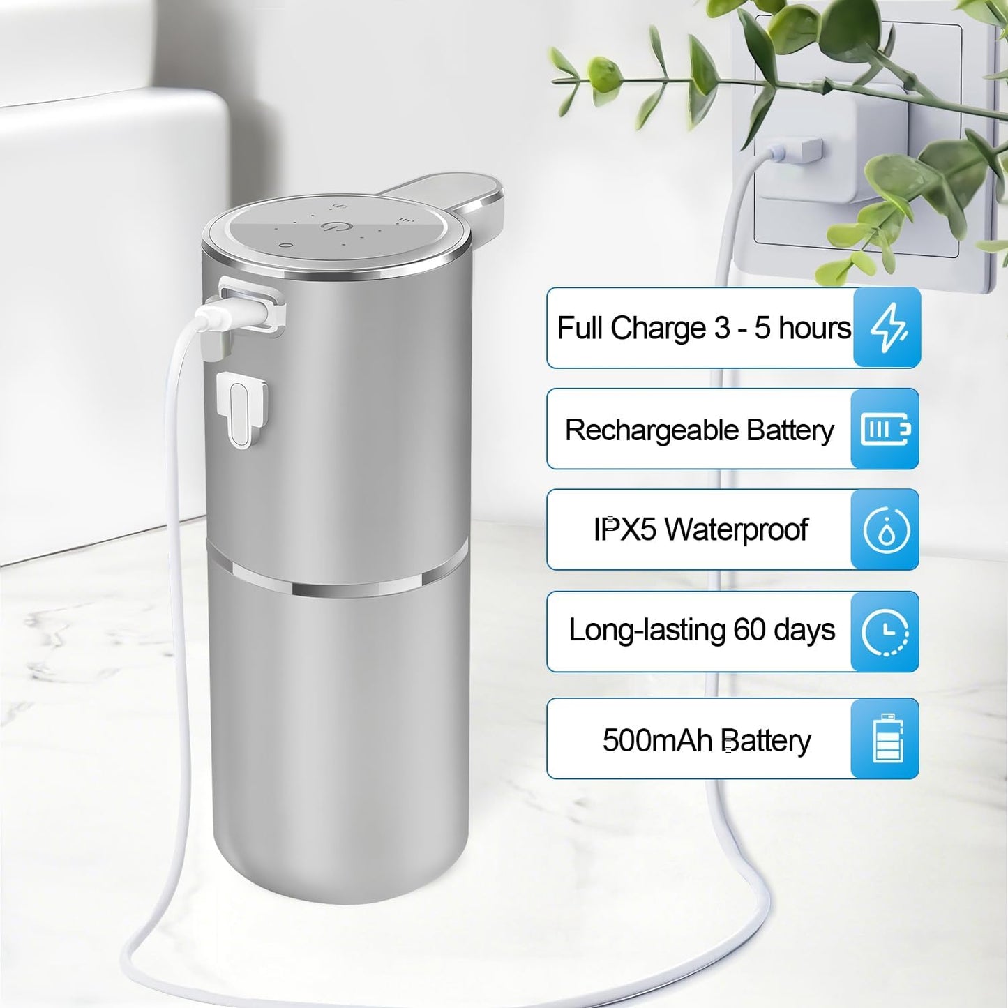 Automatic Foaming Soap Dispenser - Hand Free Pump Touchless Soap Dispenser USB Rechargeable