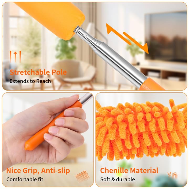 Mini Duster for Cleaning, 360° Bendable Hand Dusters with Extension Pole, Washable Small Duster for