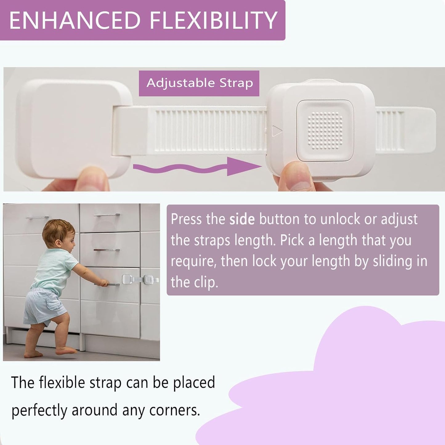 Upgraded No Drill Adhesive Furniture Anchor, Adjustable Anti Tip Furniture Wall Straps for Baby