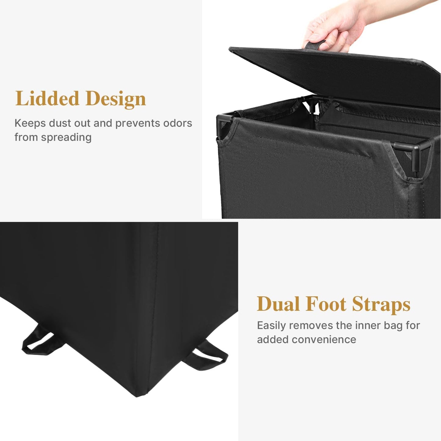60L 2-in-1 Laundry Hamper with Laundry Backpack, Waterproof Basket with Lid, Laundry Bag with