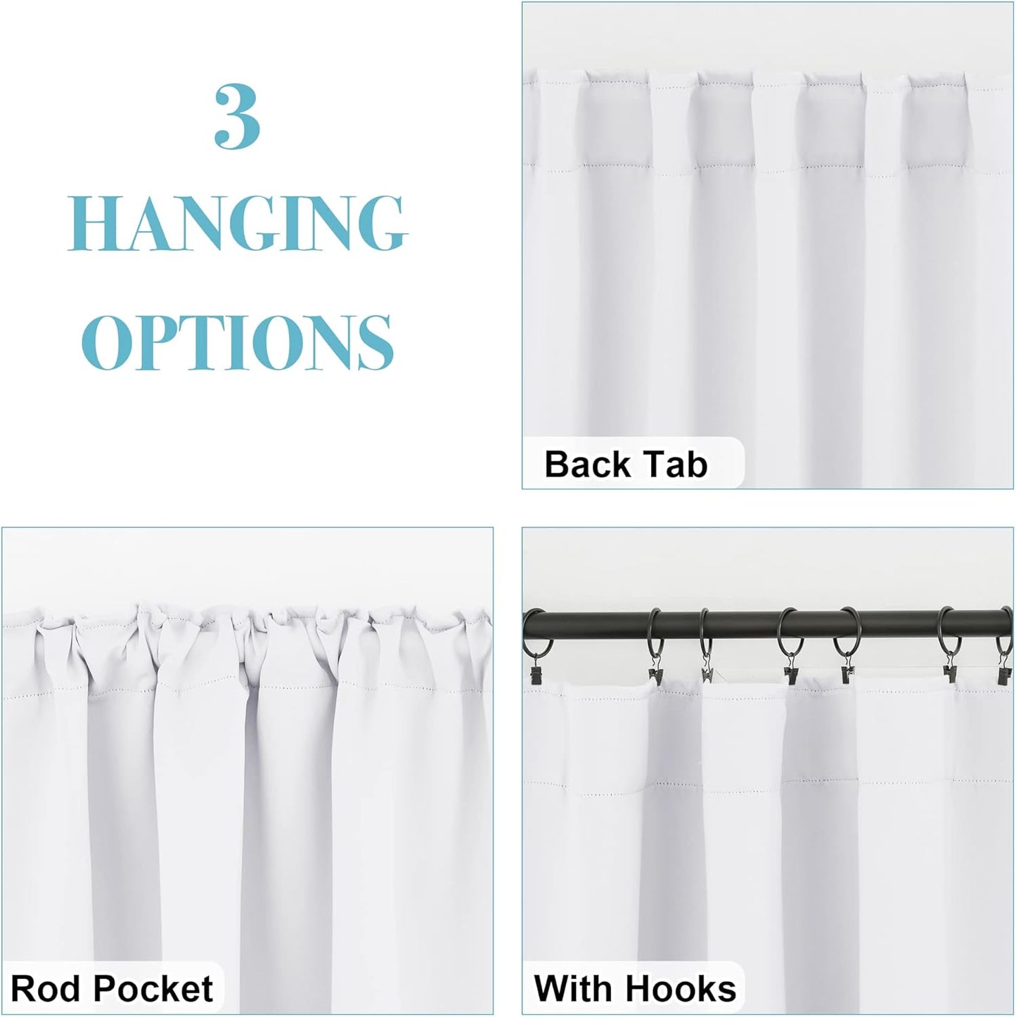 RYB HOME Blackout Curtains for Living Room, Back Tab & Rod Pocket Top Insulating Window Decor for