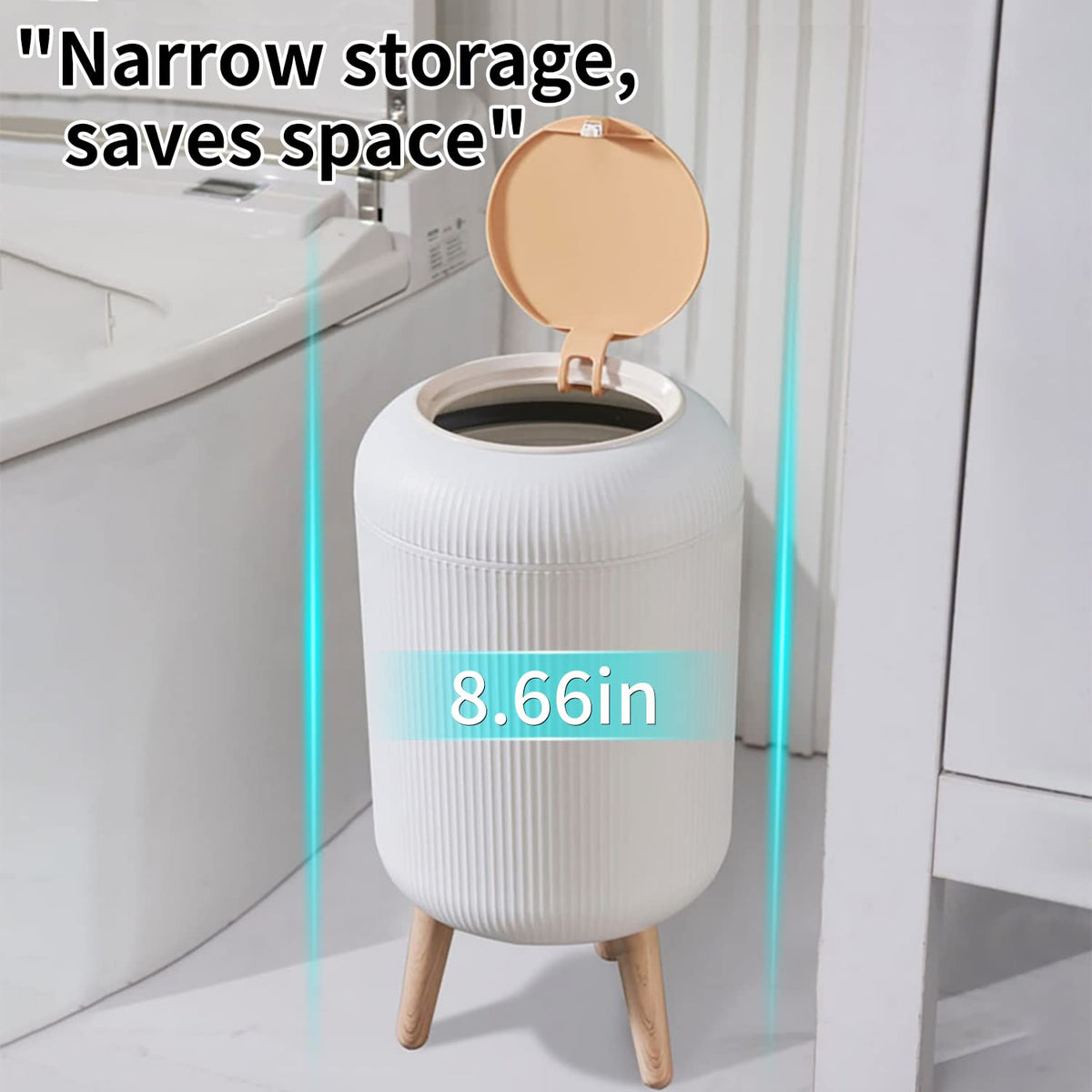 Trash Can With Lid for Bathroom, 2 Gallon/10 Liter Round Garbage Bin With Press Top, Plastic Modern