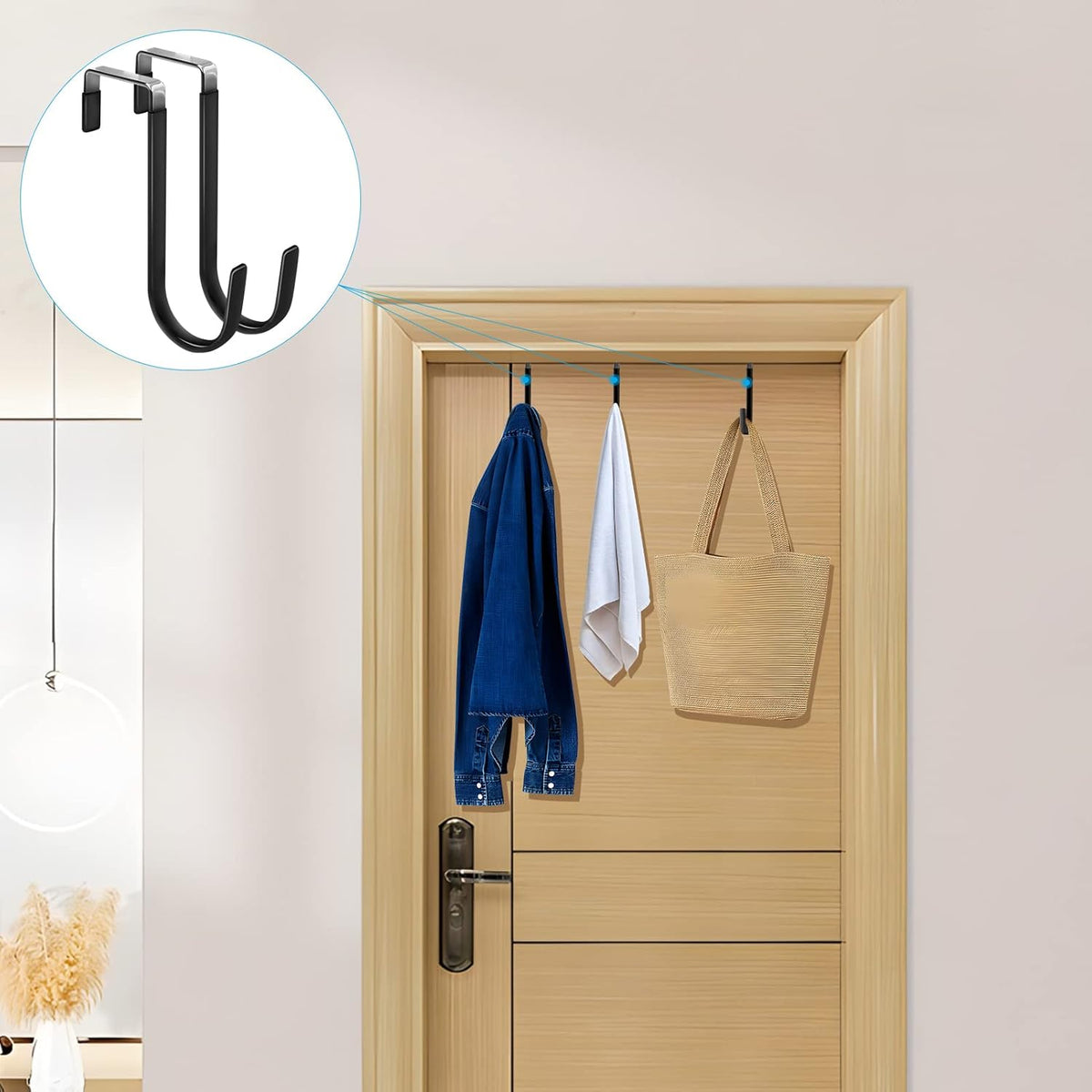 FYY Over the Door Hooks, 6 Pack Door Hangers Hooks with Rubber Prevent Scratches Heavy Duty