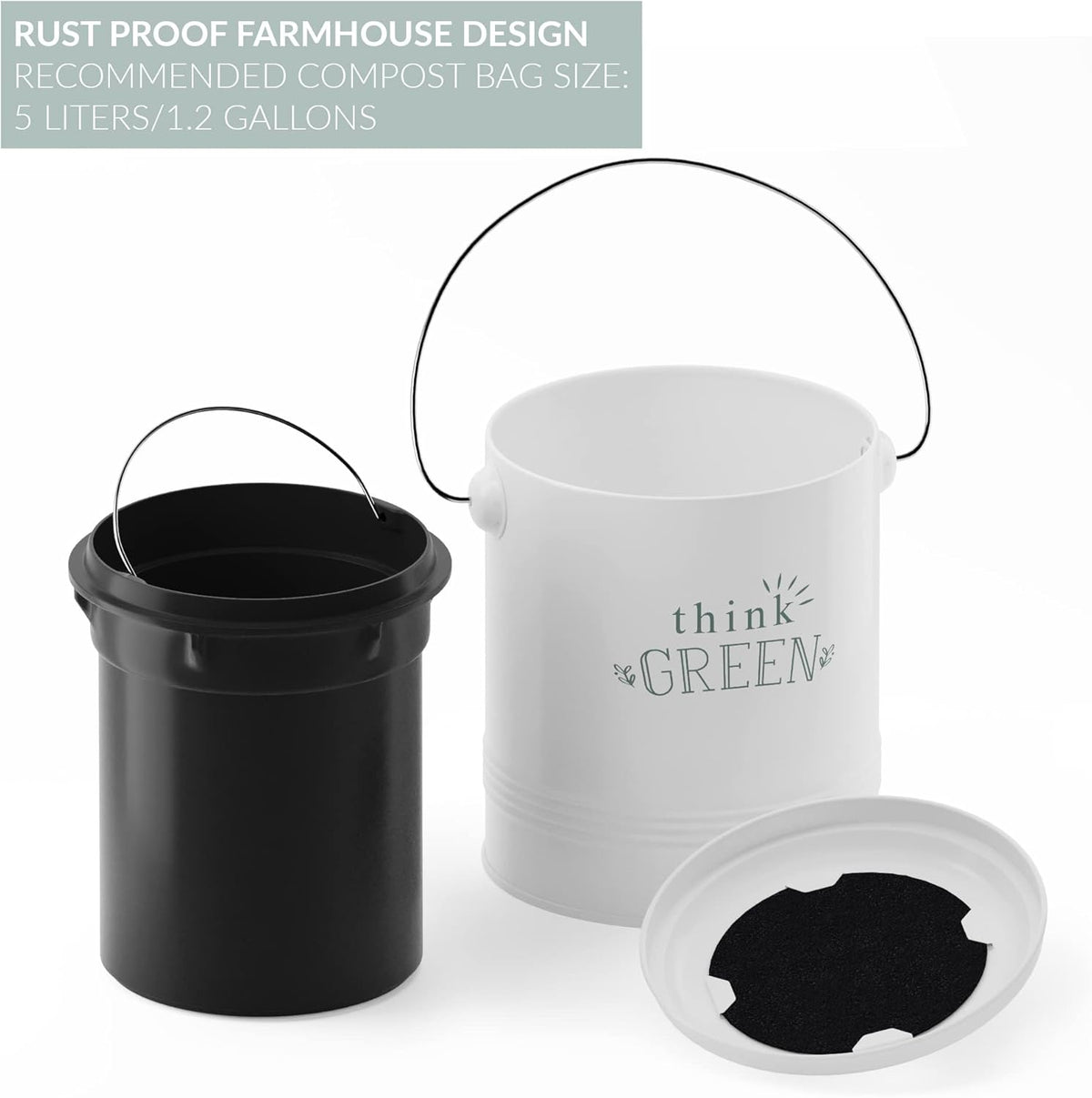 Barnyard Designs Compost Bin for Kitchen Counter - 1.2 Gallon Countertop Composter with Extra