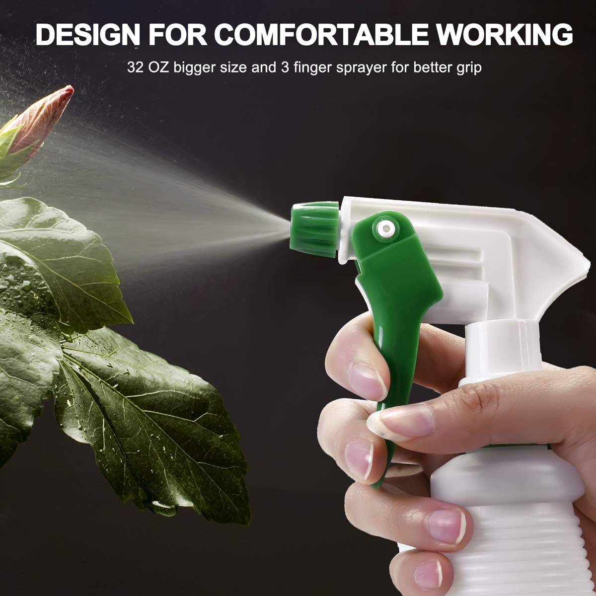 Plastic Spray Bottle 2 Pack, 32 Oz, All-Purpose Heavy Duty Spraying Bottles Leak Proof Mist Empty