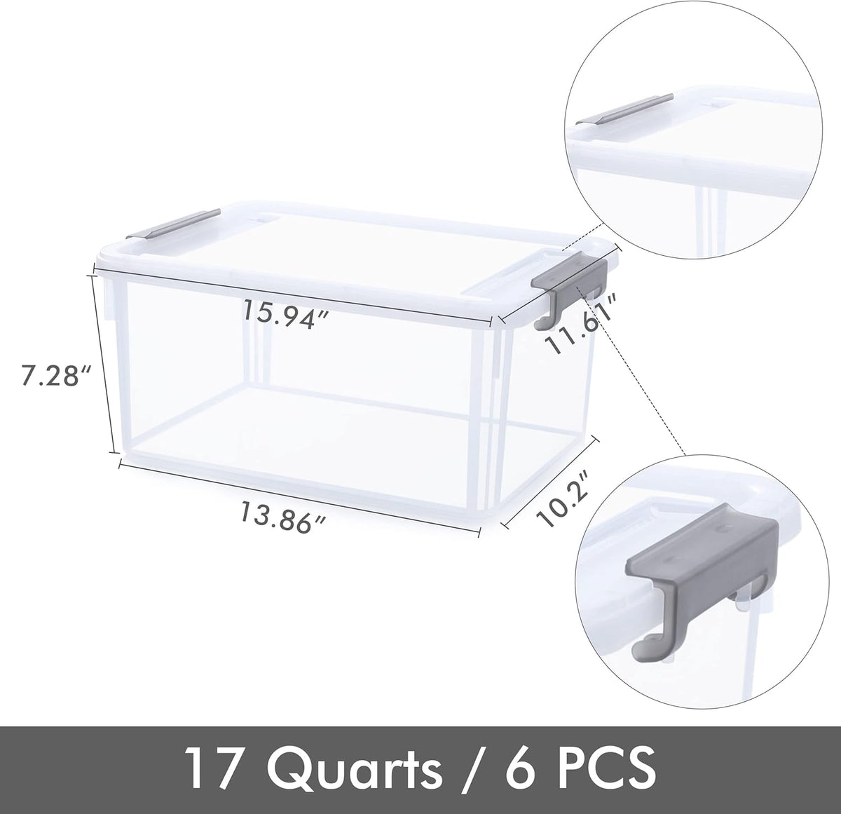 Citylife 6 Packs 17 QT Plastic Storage Bins with Lids Large Stackable Storage Containers for