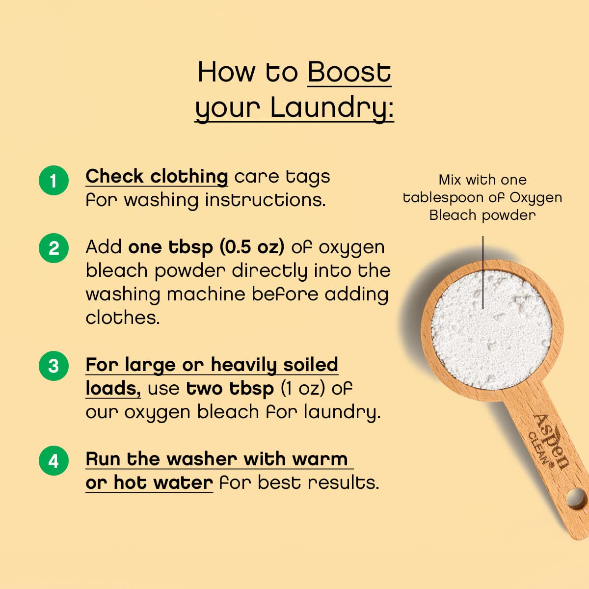 AspenClean Oxygen Whitener & Color Safe Stain Remover | Unscented | Hypoallergenic Bleach