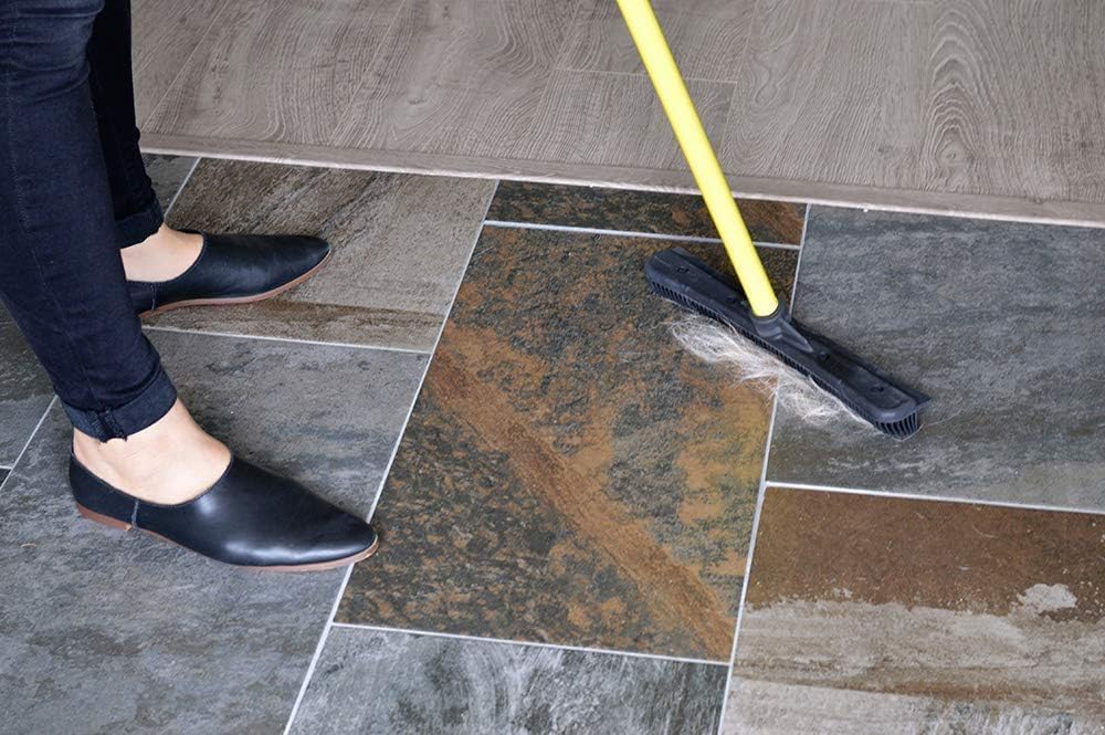 FURemover Original Pet Hair Rubber Broom with Squeegee, with 58” Telescopic Handle for Carpet, Tile