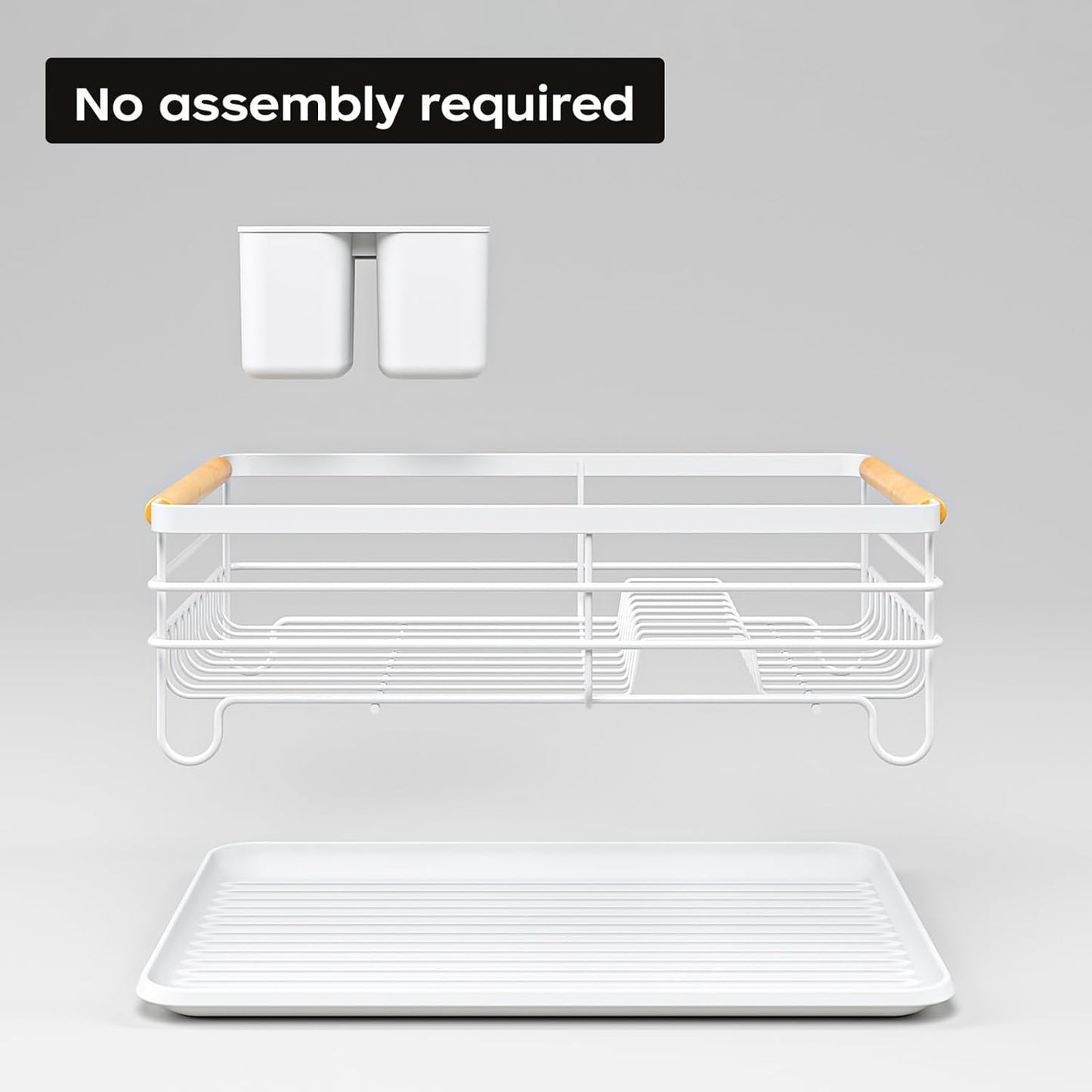 Dish Racks for Kitchen Counter: Wooden Handles, Thickened Metal, No Assembly. Small Dish Drying